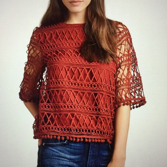 Tularosa Tops - Tularosa Cannes Elbow Sleeve Lace Top Clay S